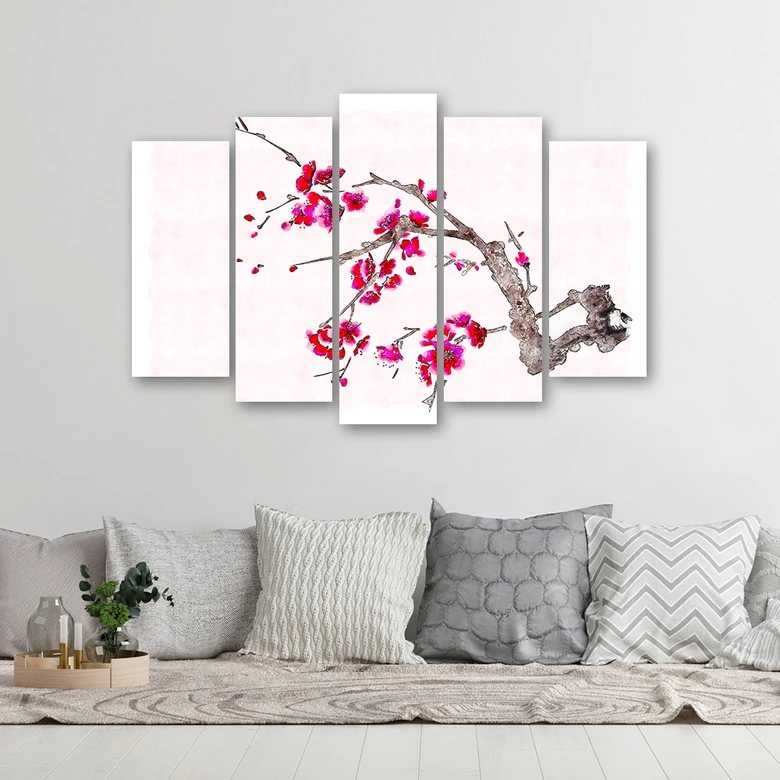 Wandbild 5-teilig, Kirschblüte Japan Natur 