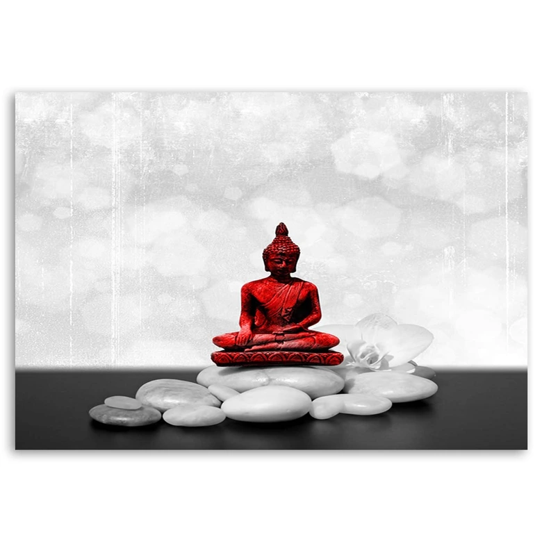 Leinwandbild, Roter Buddha auf Steinen 