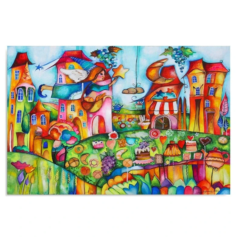 Canvasbillede, farverig by 