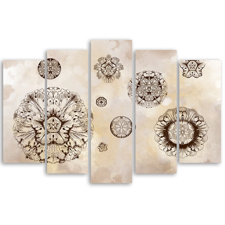 Leinwandbild 5 teilig, Florale geometrische Formen 