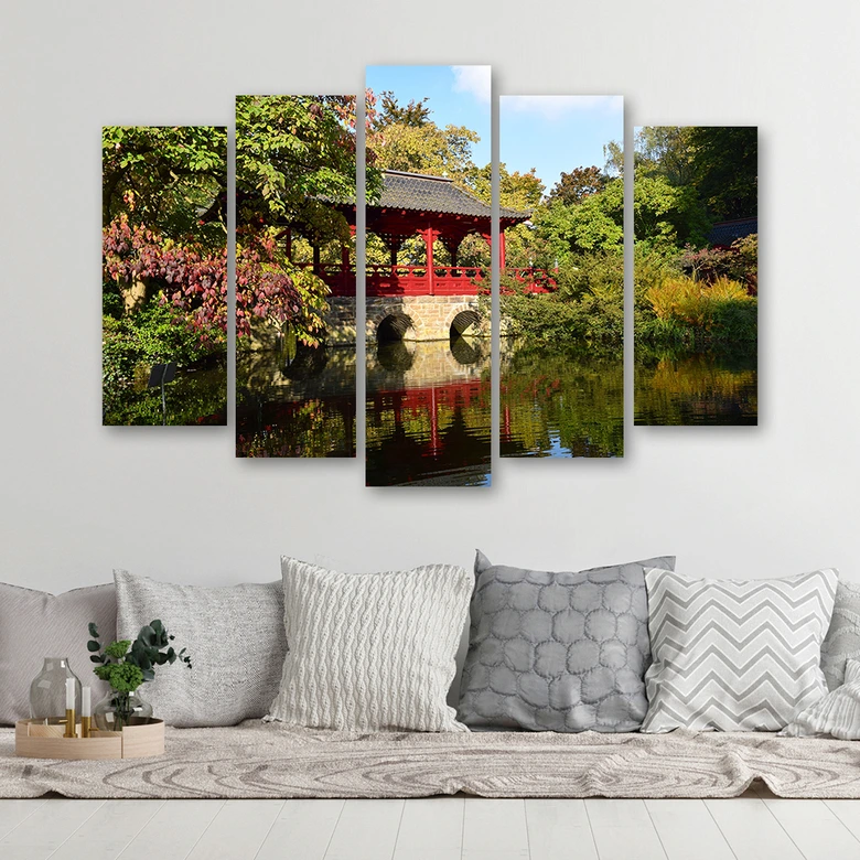 Leinwandbild 5 teilig, Garten Japan Landschaft 