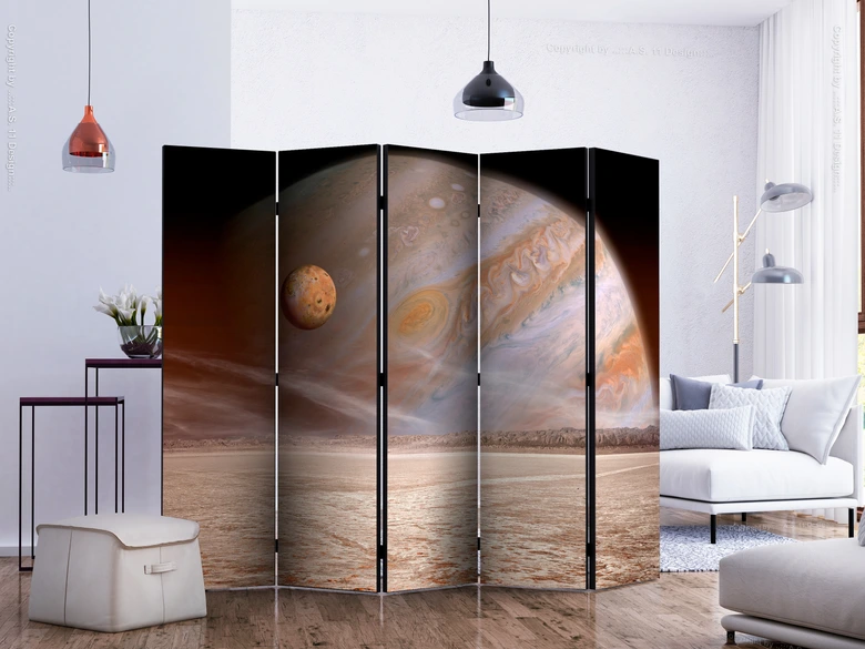 Paravent, Raumteiler freistehend, Trennwand - A small and a big planet II, 5-teilig - einseitig bedruckt - 225x172 cm 
