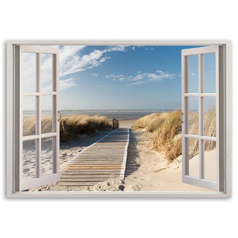 Leinwandbild, Fenstersteg am Strand 