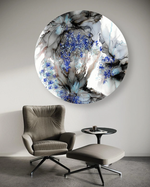 Rundes Leinwandbild Abstraktes Aquarell mit Blumen 