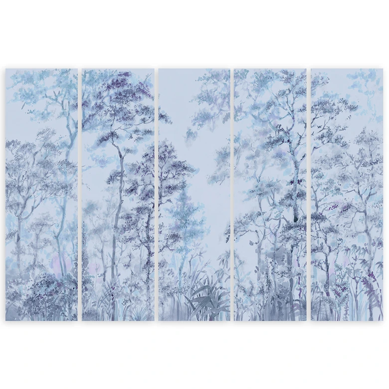 5-delige canvasprint, hoge dunne bomen 