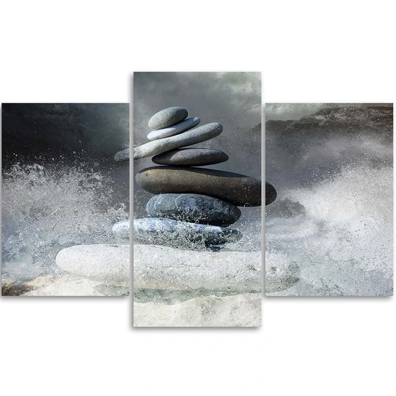 Leinwandbild 3-teilig, Steine Zen Meer Wellen 