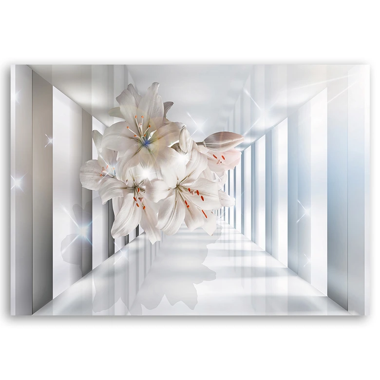 Leinwandbild, Blumen im 3D Korridor 