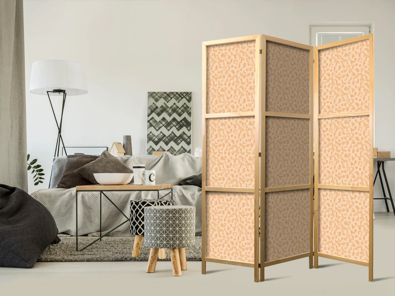 Japanischer Paravent, Raumteiler freistehend, Trennwand - Tiny Dots - Optimistic Pattern in Peach Colors. 