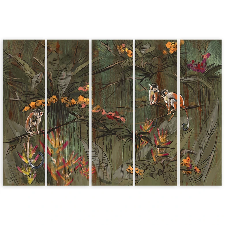 5-delige canvas print, apen in de jungle 