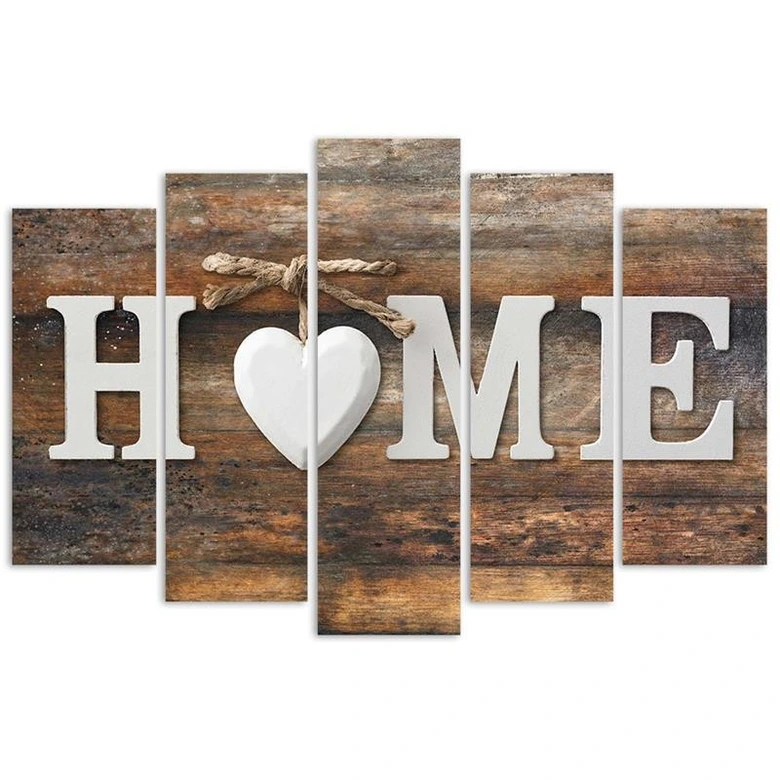 Wandbild 5-teilig, Home Herz Braun Retro 