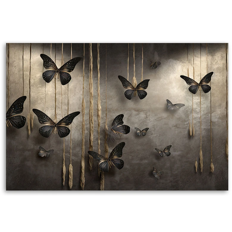 Leinwandbild, Schwarze Schmetterlinge 3D 