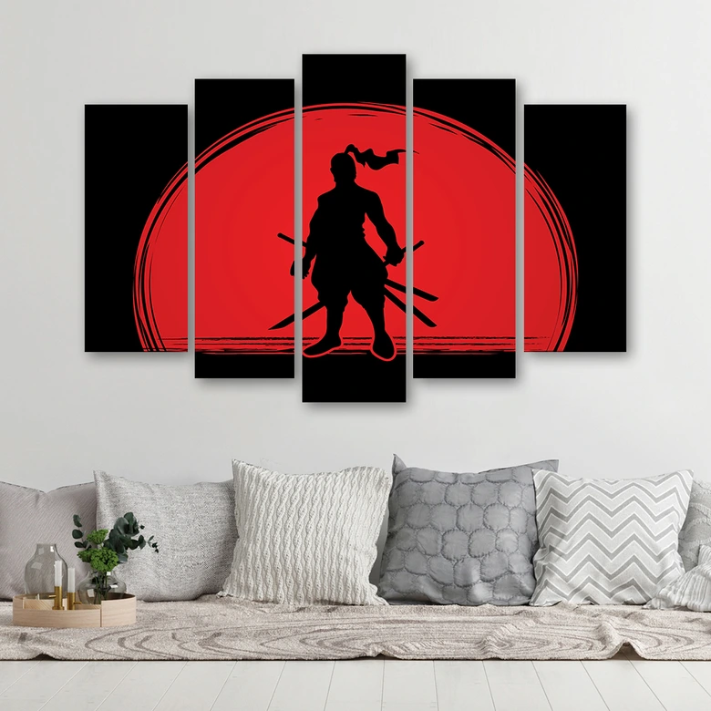 5 stykke lærredstryk, Samurai Japan Sun 