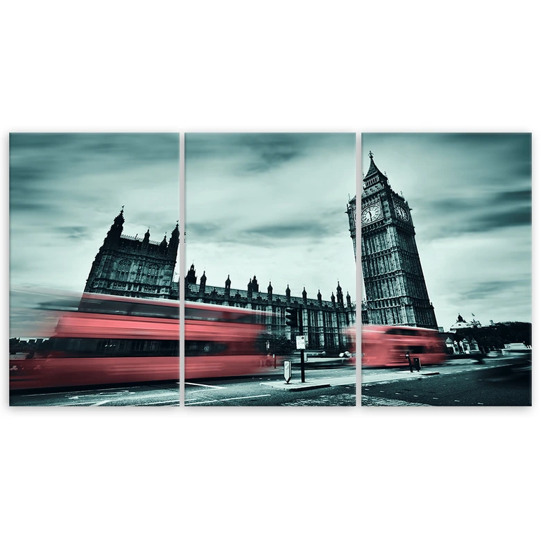 Leinwandbild 3-teilig, Londoner Bus Big Ben 