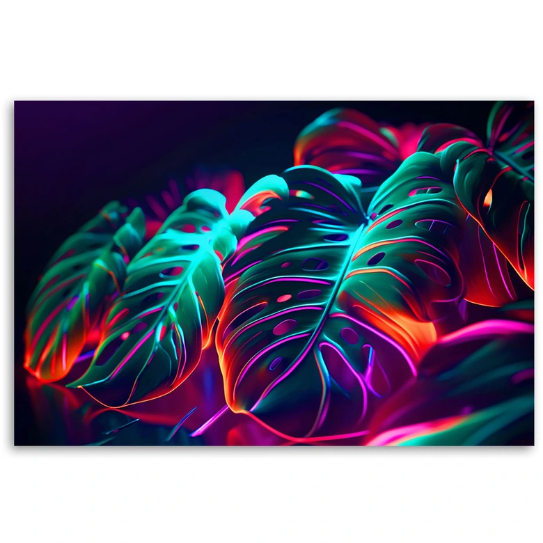Leinwandbild, Monstera-Blätter im futuristischen Stil 