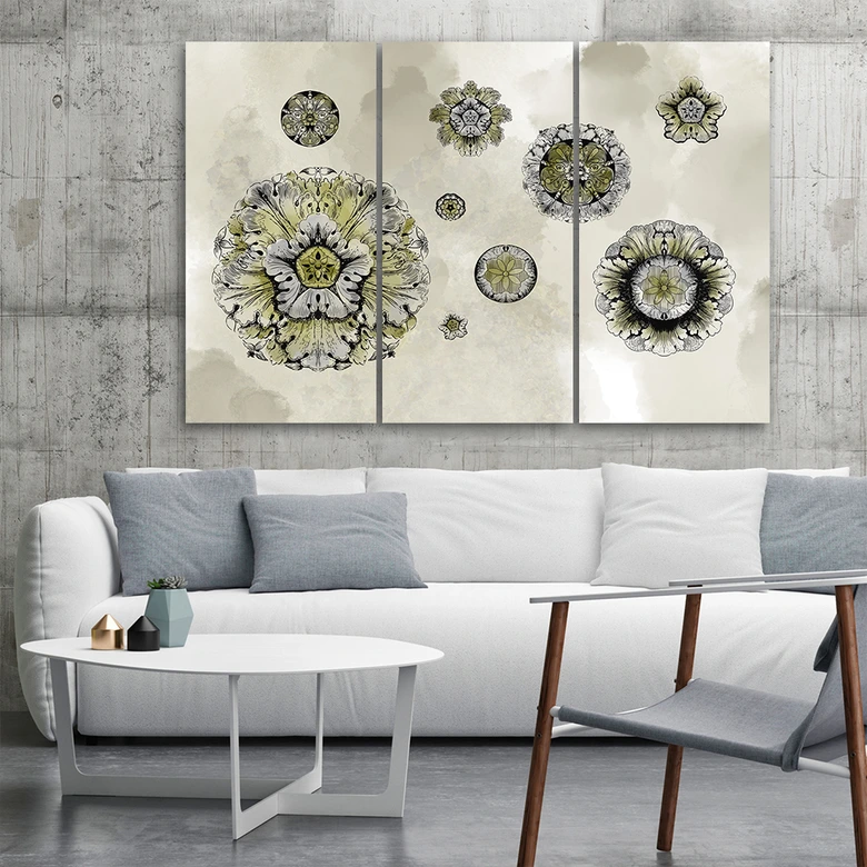 Leinwandbild 3 teilig, Florale geometrische Formen 