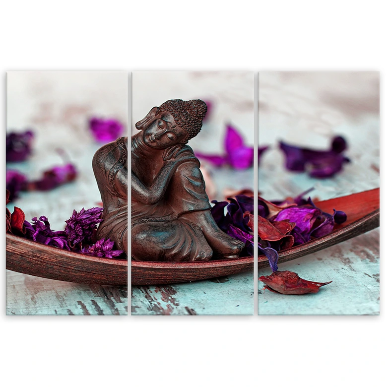 Leinwandbild 3-teilig, Buddha Zen Blumen  