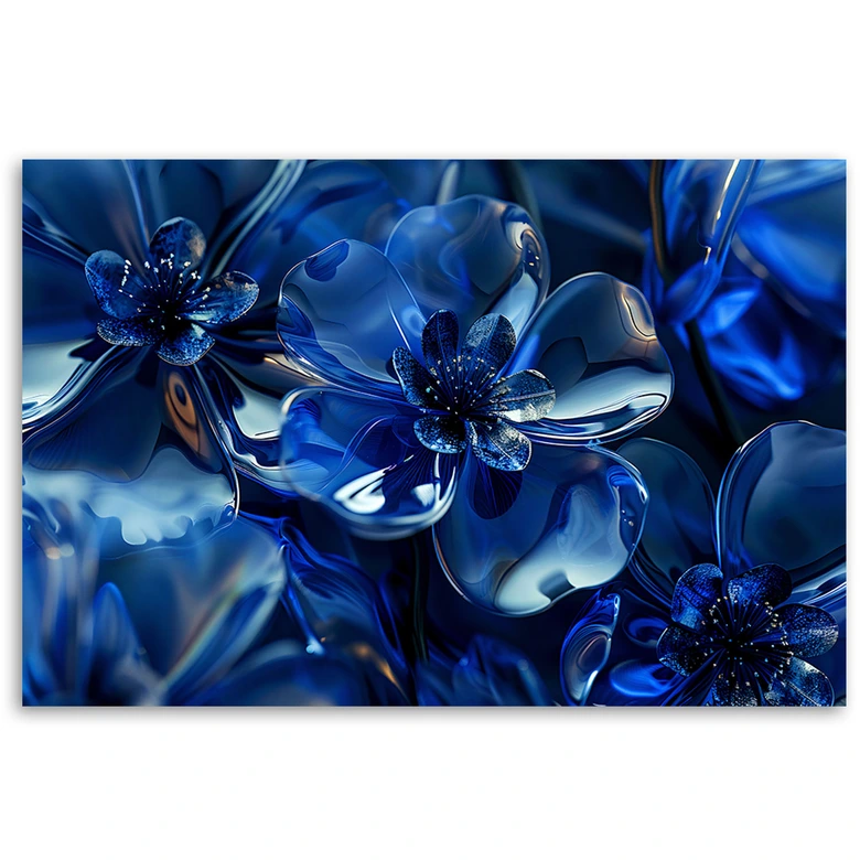 Leinwandbild, Blaue Glasblumen 3D 