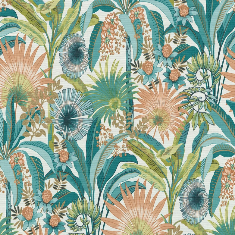 Blumentapete, Florale Tapete, Vliestapete Erismann Martinique türkis 