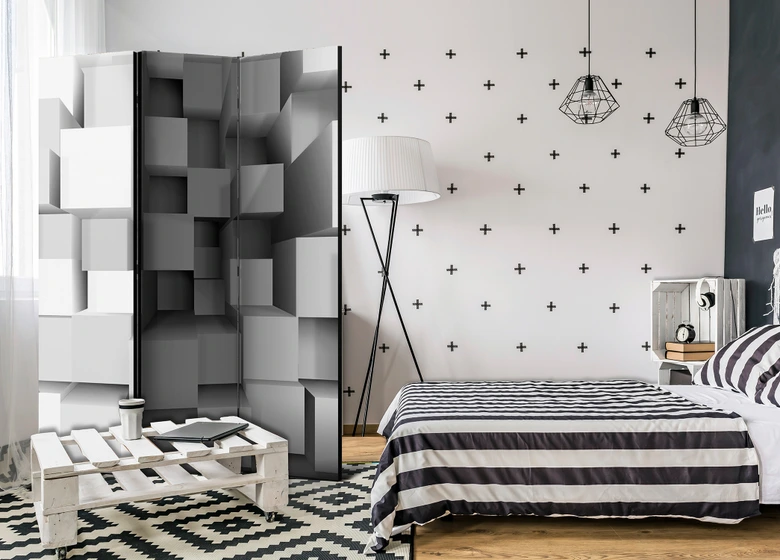 Paravent, Raumteiler freistehend, Trennwand - Geometrisches Puzzle 