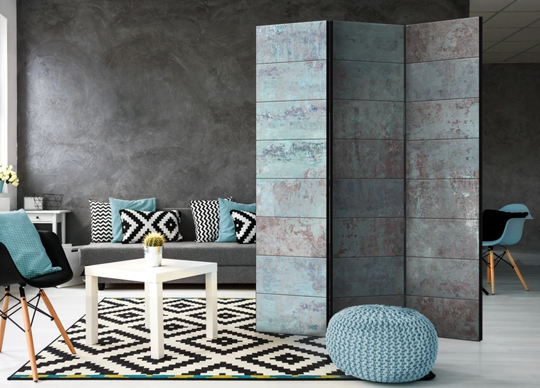 Paravent Séparation de pièce - Béton turquoise, 3 pièces 