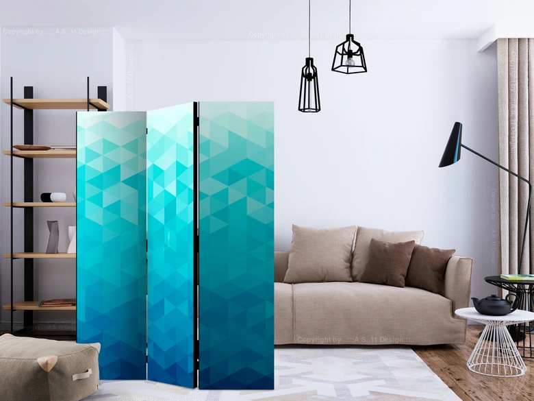 Paravent, Raumteiler freistehend, Trennwand - Azurblaue Pixel 