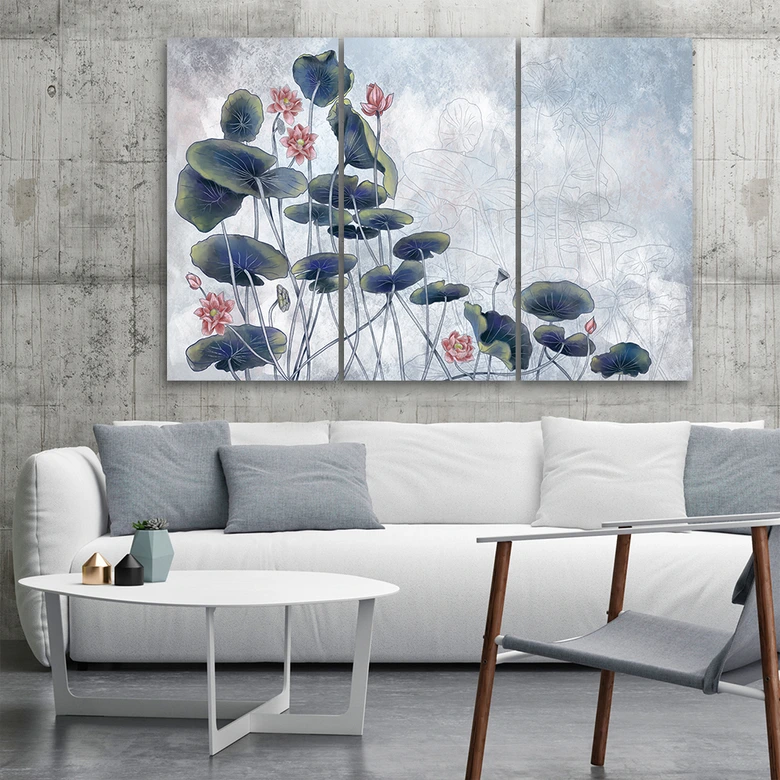 Leinwandbild 3 teilig, Rote Wasserlilie 