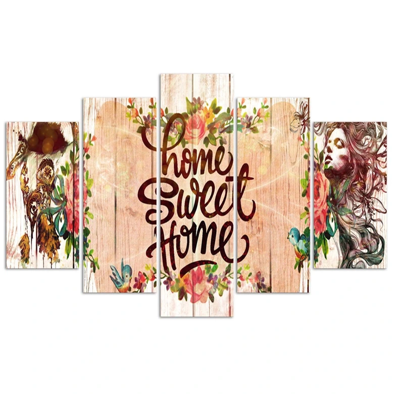 Leinwandbild 5 teilig, Home Sweet Home Inschrift 