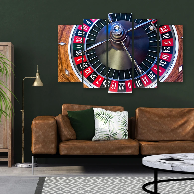 Leinwandbild 5 teilig, Roulette Poker Glücksspiel 