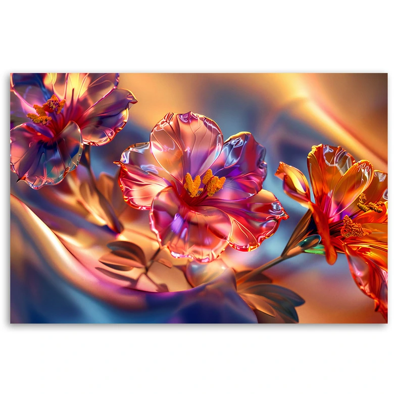 Leinwandbild, Glänzende Blumen auf Leinwand 