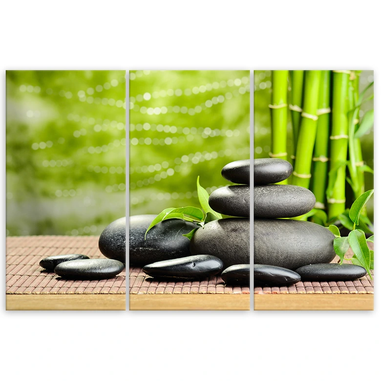 Leinwandbild 3-teilig, Steine Bamboo Zen Spa 