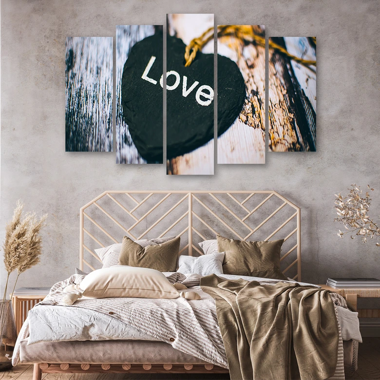 Wandbild 5-teilig, Herz Holz Love Shabby 