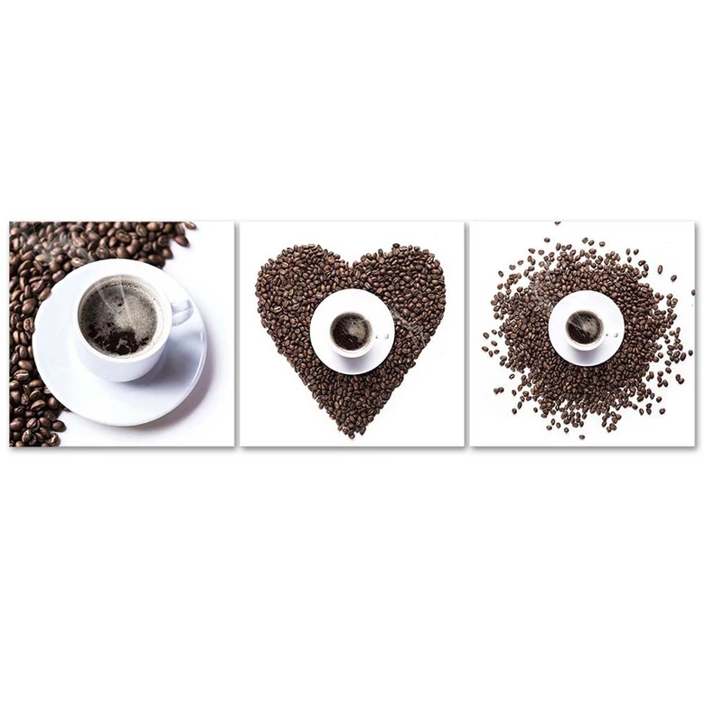 Leinwandbild 3-teilig, Kaffeebohne Herz 