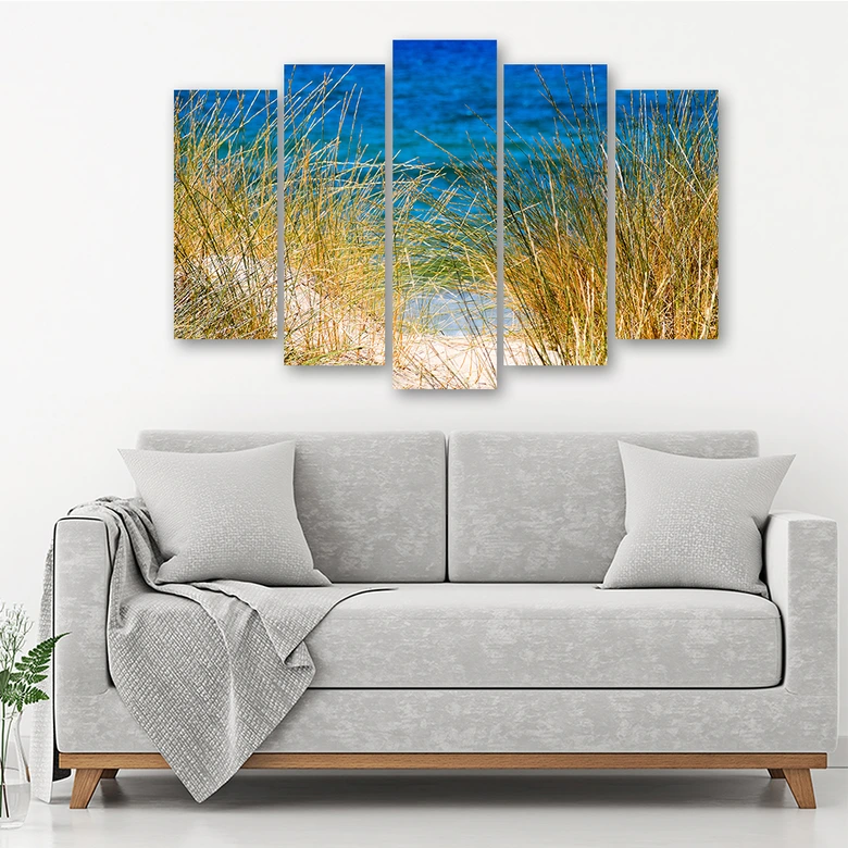 Wandbild 5-teilig, Strand See Gras Natur 