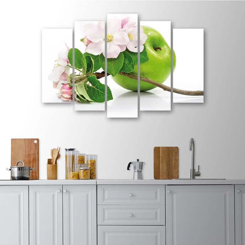 Leinwandbild 5 teilig, Äpfel Fruchtblüte 