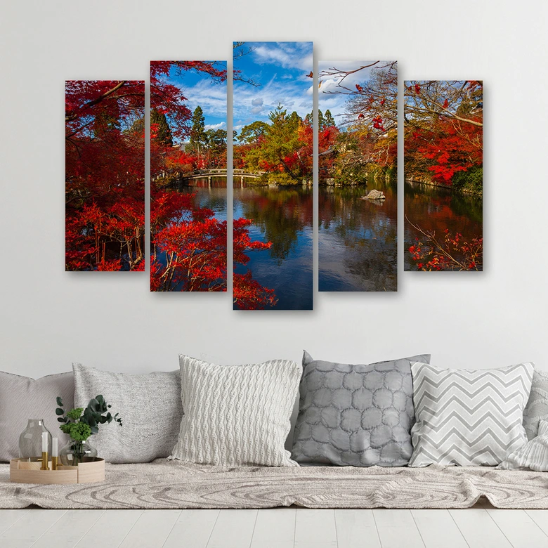 Leinwandbild 5 teilig, Japanische Gartenlandschaft 