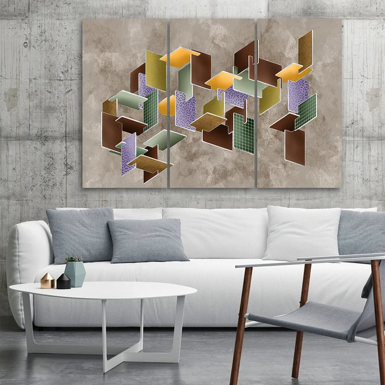 Impression sur toile en 3 parties, puzzle 3D 