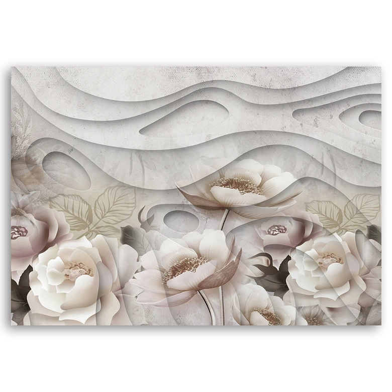 Canvasbillede, Beige blomster i blomst 3D 