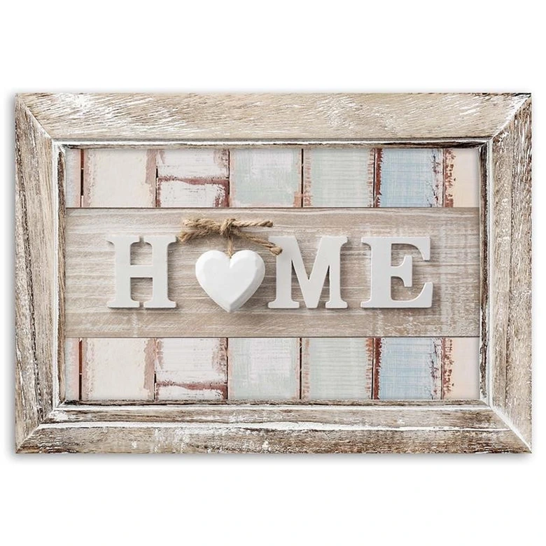 Leinwandbild, Aufschrift Home Herz Vintage Stil 