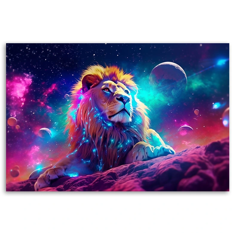 Leinwandbild, Neon Löwe Abstraktion 