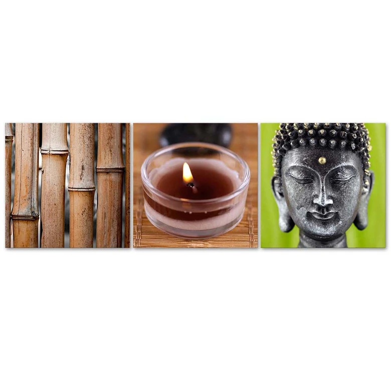Leinwandbild 3-teilig, Buddha-Bambus 