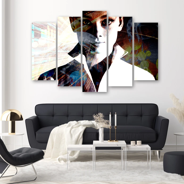 Lærredstryk 5 dele, Audrey Hepburn 
