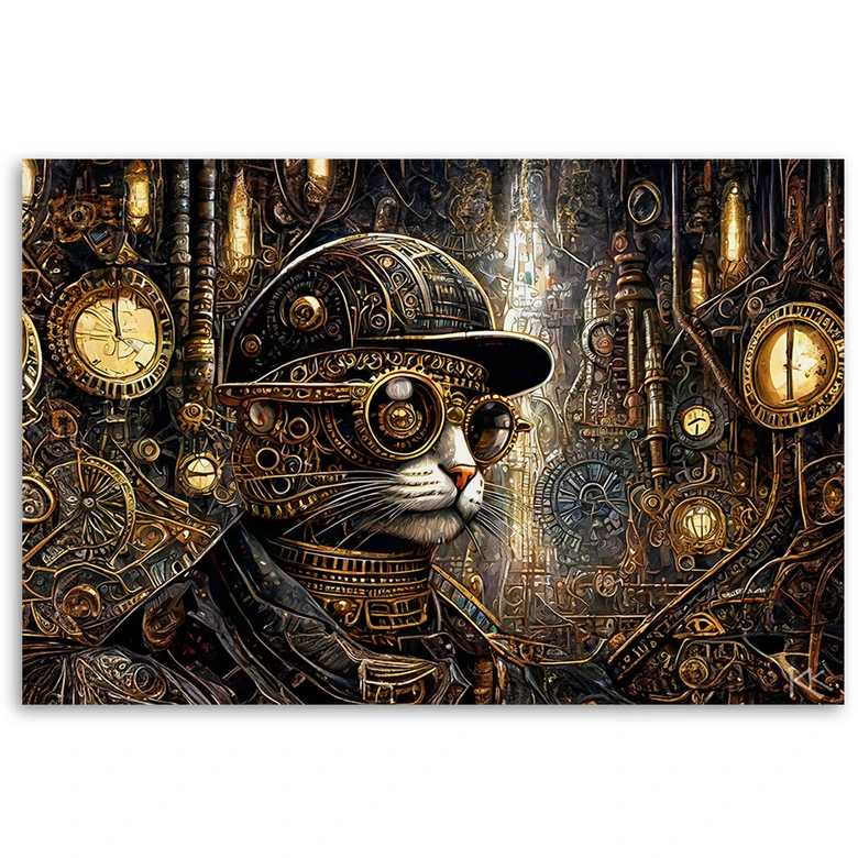 Leinwandbild, Fantastische Katze im Steampunk-Stil 