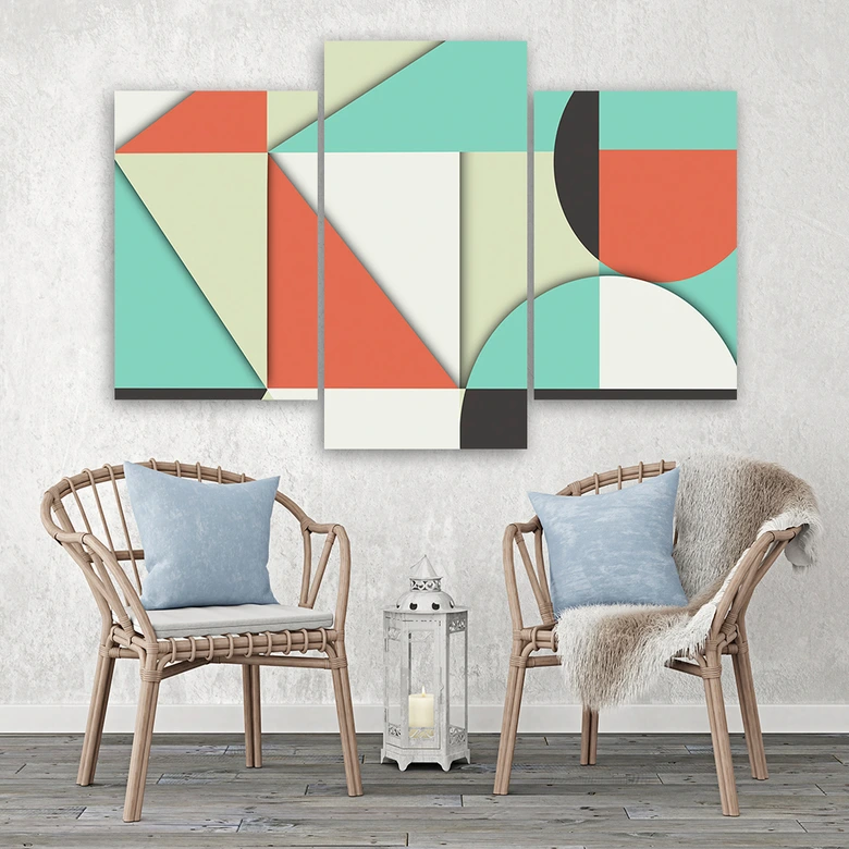 Leinwandbild 3 teilig, Geometrische Abstraktionsformen 