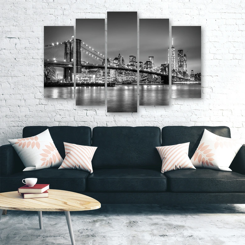 Wandbild 5-teilig, New York bei Nacht 