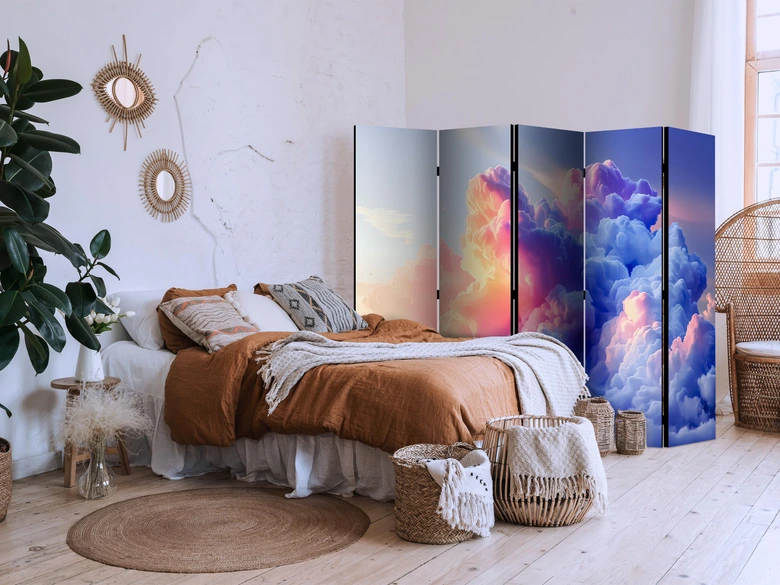 Paravent, Raumteiler freistehend, Trennwand - Artistic Dawn Clouds, 5-teilig - 225x172 cm 