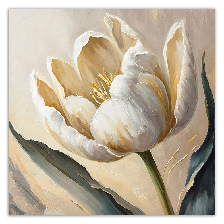 Leinwandbild Tulpenblüten beige gemalt 