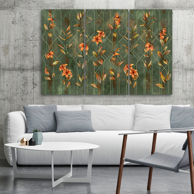 Leinwandbild 3 teilig, Lilia gelbe Blume 