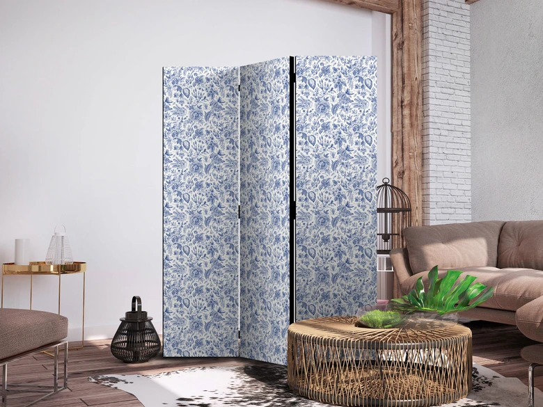 Paravent, Raumteiler freistehend, Trennwand - Vintage Blue Flowers 
