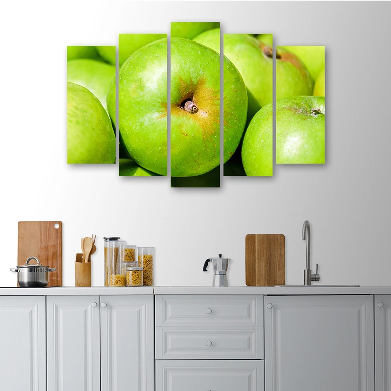Leinwandbild 5 teilig, Äpfel Grün 