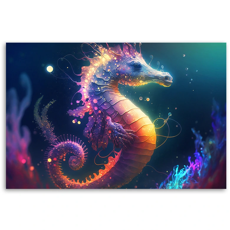 Leinwandbild, Neon-Seepferdchen 